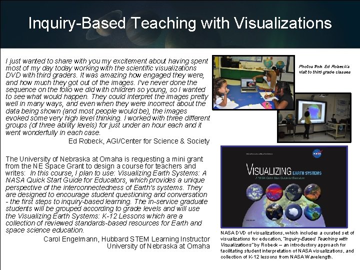 Inquiry-Based Teaching with Visualizations I just wanted to share with you my excitement about