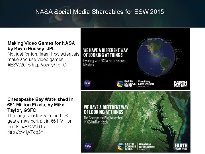 NASA Social Media Shareables for ESW 2015 Making Video Games for NASA by Kevin