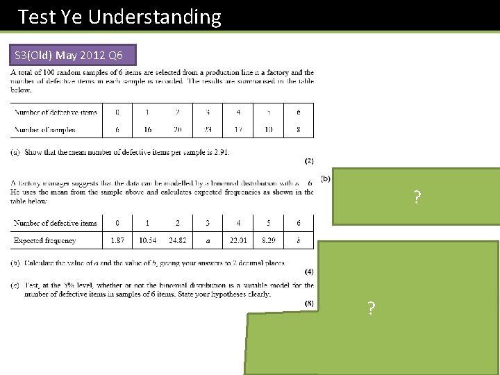 Test Ye Understanding S 3(Old) May 2012 Q 6 ? ? 