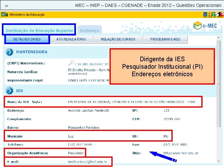 21 MEC – INEP – DAES – CGENADE – Enade 2012 – Questões Operacionais