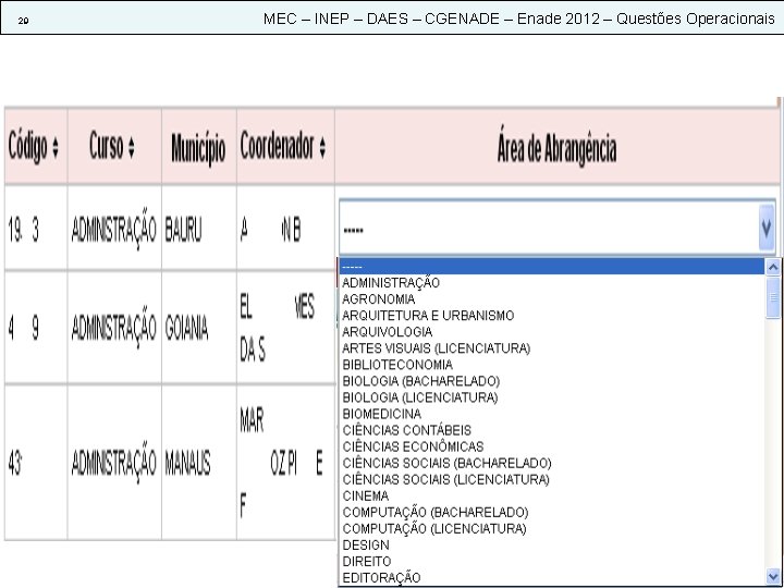 29 MEC – INEP – DAES – CGENADE – Enade 2012 – Questões Operacionais