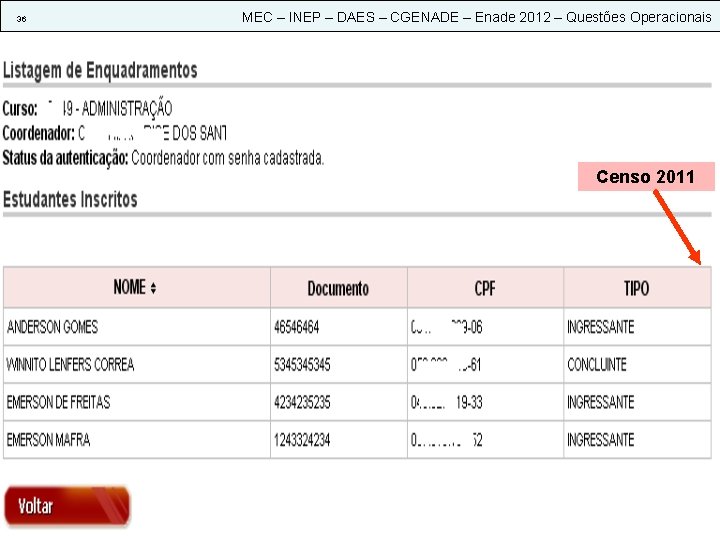 36 MEC – INEP – DAES – CGENADE – Enade 2012 – Questões Operacionais