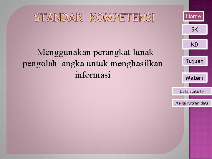 Home SK Menggunakan perangkat lunak pengolah angka untuk menghasilkan informasi KD Tujuan Materi Data