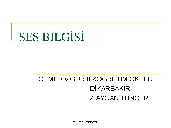 SES BİLGİSİ CEMİL ÖZGÜR İLKÖĞRETİM OKULU DİYARBAKIR Z. AYCAN TUNCER 