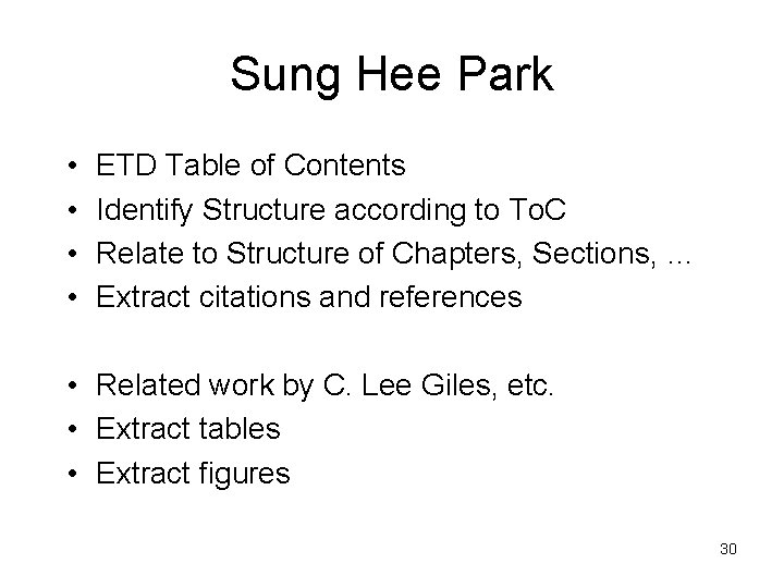 Sung Hee Park • • ETD Table of Contents Identify Structure according to To.