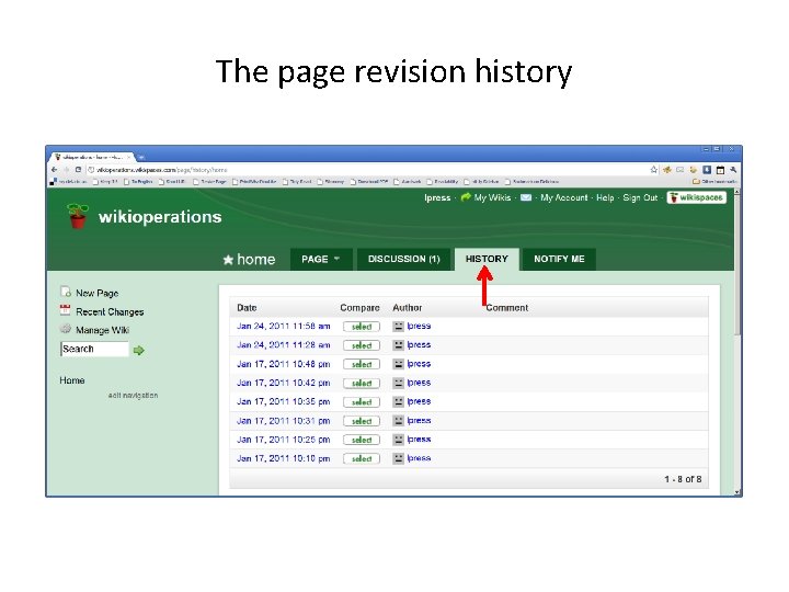 The page revision history 