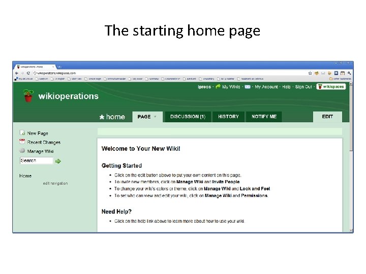 The starting home page 