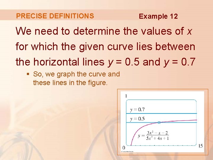 PRECISE DEFINITIONS Example 12 We need to determine the values of x for which