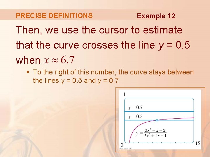 PRECISE DEFINITIONS Example 12 Then, we use the cursor to estimate that the curve