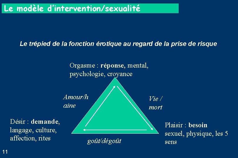 Le modèle d’intervention/sexualité Le trépied de la fonction érotique au regard de la prise