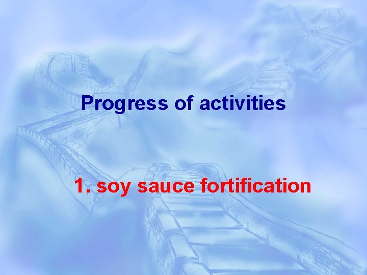 Progress of activities 1. soy sauce fortification 