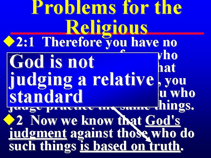 Problems for the Religious u 2: 1 Therefore you have no excuse, everyone of