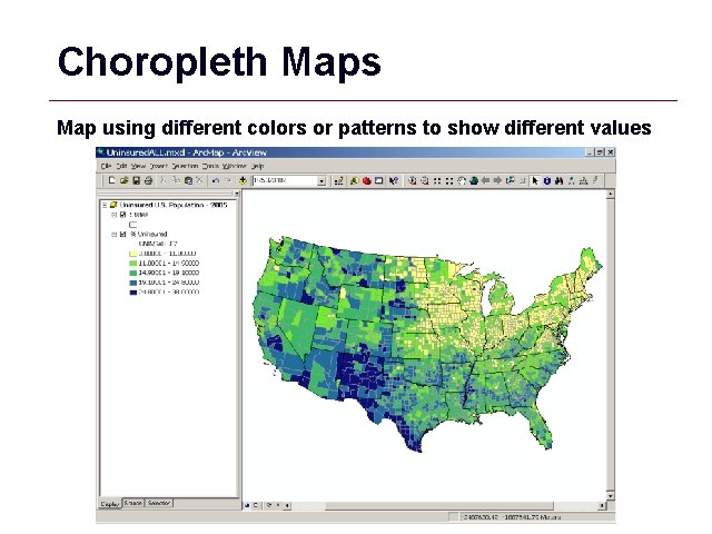 Choropleth Maps Map using different colors or patterns to show different values GIS 55