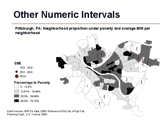 Other Numeric Intervals Pittsburgh, PA: Neighborhood proportion under poverty and average BMI per neighborhood