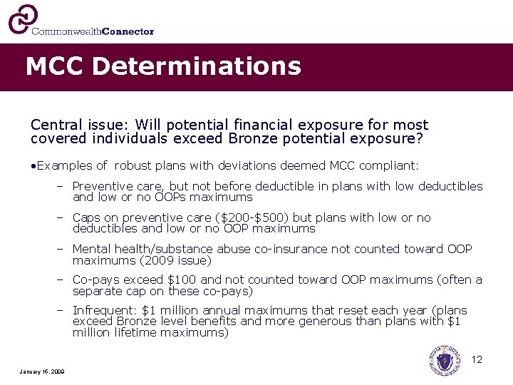 MCC Determinations Central issue: Will potential financial exposure for most covered individuals exceed Bronze