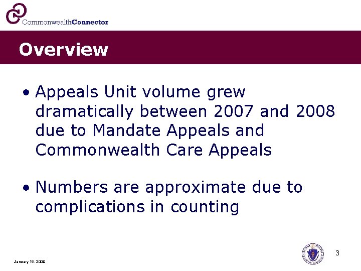 Overview • Appeals Unit volume grew dramatically between 2007 and 2008 due to Mandate