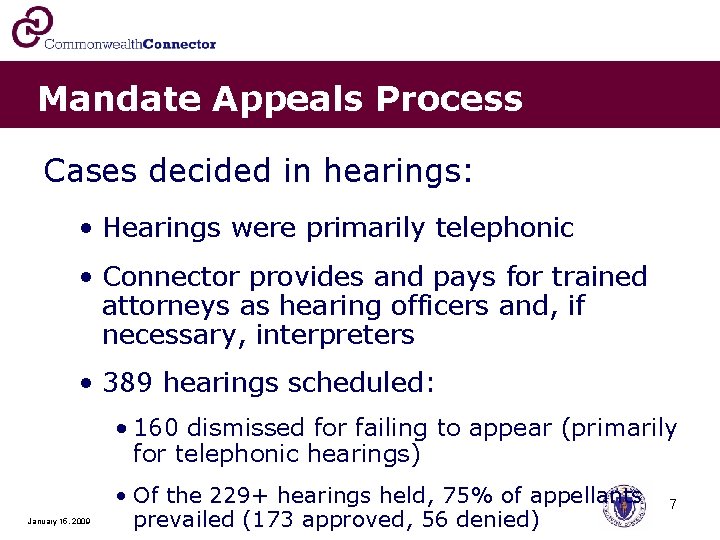 Mandate Appeals Process Cases decided in hearings: • Hearings were primarily telephonic • Connector