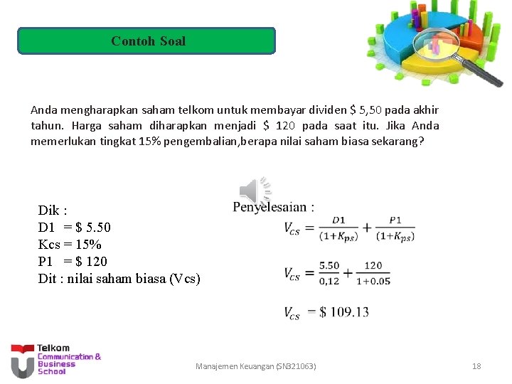 Contoh Soal Anda mengharapkan saham telkom untuk membayar dividen $ 5, 50 pada akhir