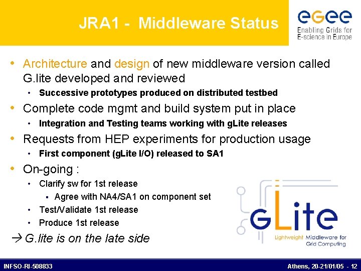 JRA 1 - Middleware Status • Architecture and design of new middleware version called