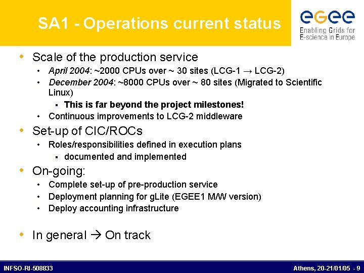 SA 1 - Operations current status • Scale of the production service • April