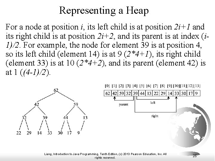 Representing a Heap For a node at position i, its left child is at
