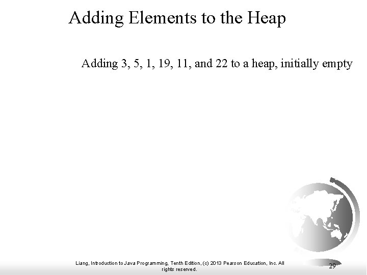 Adding Elements to the Heap Adding 3, 5, 1, 19, 11, and 22 to
