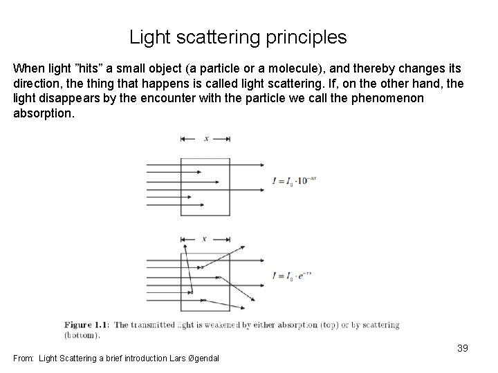 Light scattering principles When light ”hits” a small object (a particle or a molecule),