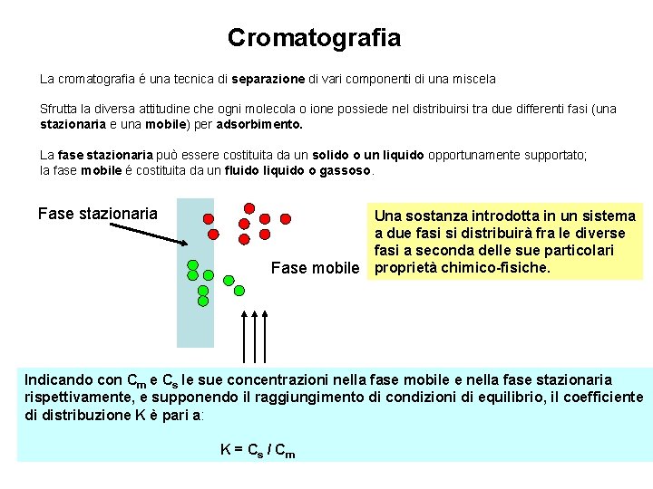 Cromatografia La cromatografia é una tecnica di separazione di vari componenti di una miscela