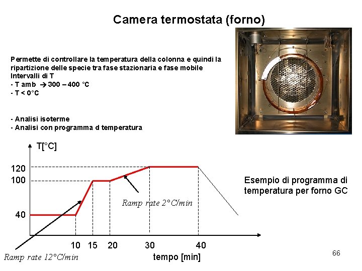 Camera termostata (forno) Permette di controllare la temperatura della colonna e quindi la ripartizione