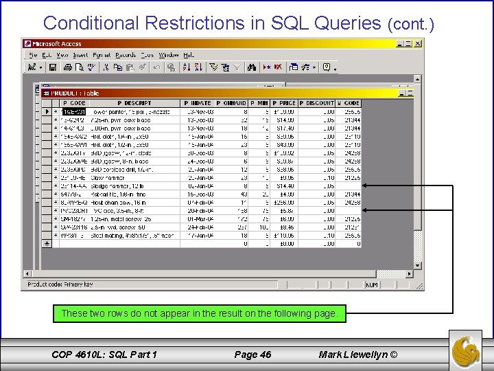 Conditional Restrictions in SQL Queries (cont. ) These two rows do not appear in