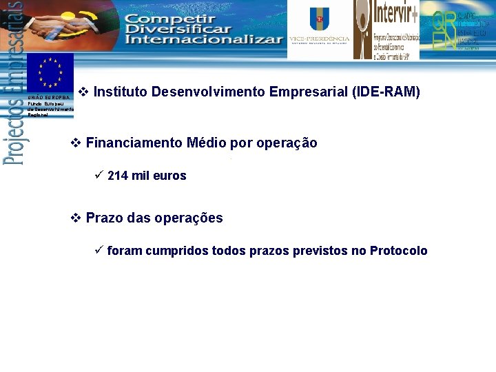 UNIÃO EUROPEIA Fundo Europeu de Desenvolvimento Regional v Instituto Desenvolvimento Empresarial (IDE-RAM) v Financiamento