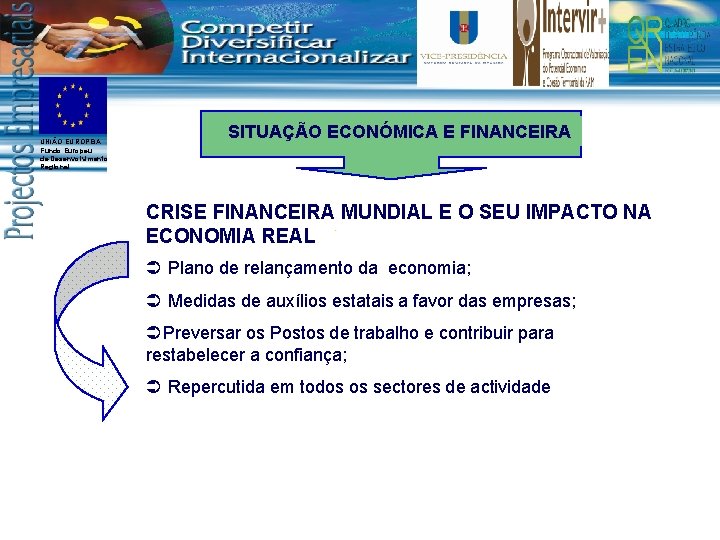 UNIÃO EUROPEIA Fundo Europeu de Desenvolvimento Regional SITUAÇÃO ECONÓMICA E FINANCEIRA CRISE FINANCEIRA MUNDIAL