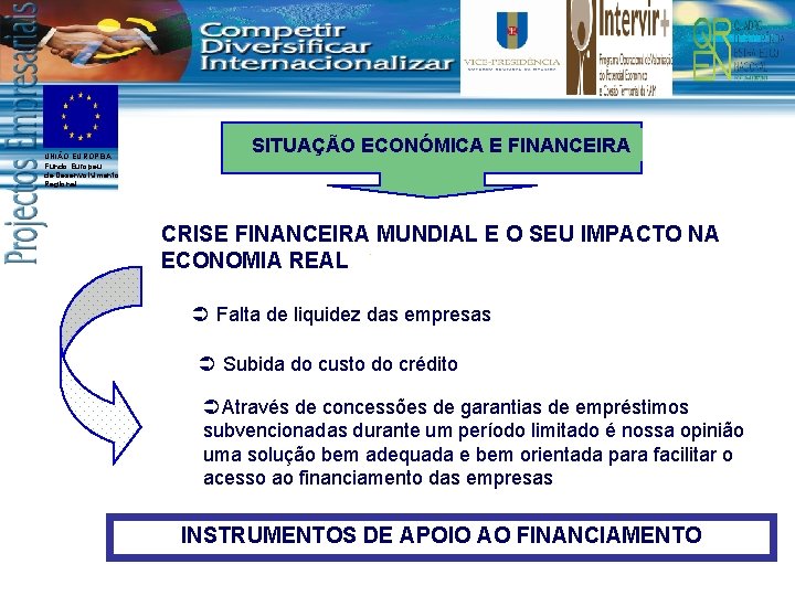 UNIÃO EUROPEIA Fundo Europeu de Desenvolvimento Regional SITUAÇÃO ECONÓMICA E FINANCEIRA CRISE FINANCEIRA MUNDIAL