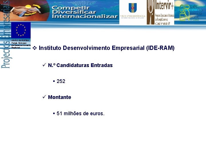 UNIÃO EUROPEIA Fundo Europeu de Desenvolvimento Regional v Instituto Desenvolvimento Empresarial (IDE-RAM) ü N.