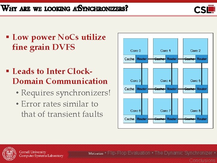 WHY ARE WE LOOKING ATSYNCHRONIZERS? § Low power No. Cs utilize fine grain DVFS
