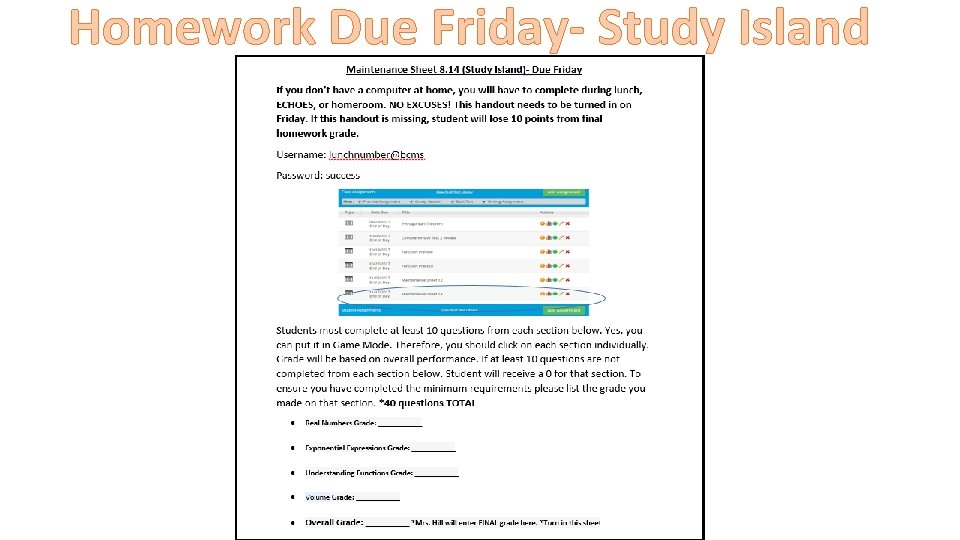 Homework Due Friday- Study Island 