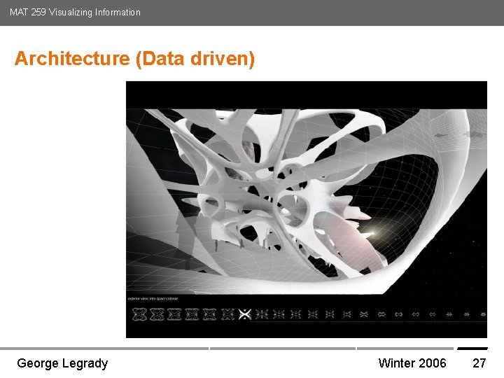 MAT 259 Visualizing Information Architecture (Data driven) Media Arts and Technology Graduate Program UC MAT 259 Visualizing Information Architecture (Data driven) Media Arts and Technology Graduate Program UC