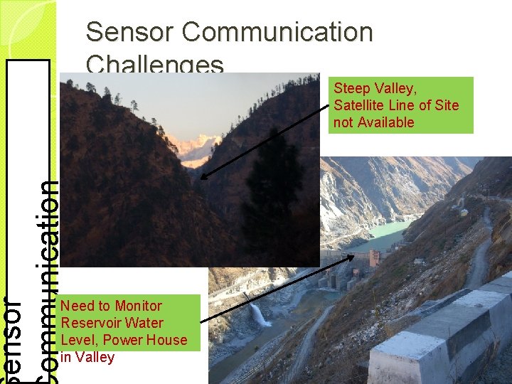 Sensor Communication Challenges ensor ommunication Steep Valley, Satellite Line of Site not Available Need