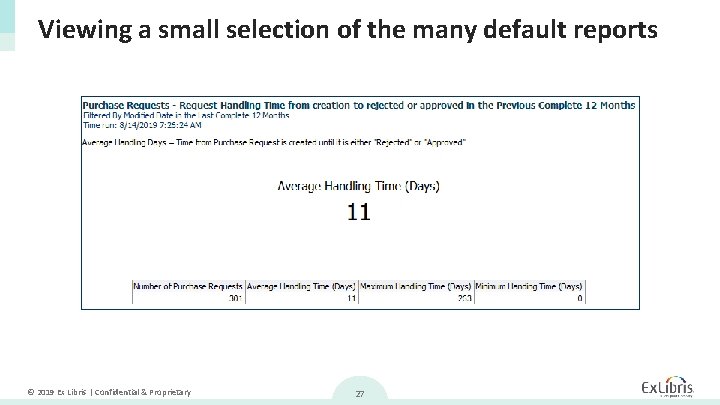 Viewing a small selection of the many default reports © 2019 Ex Libris |