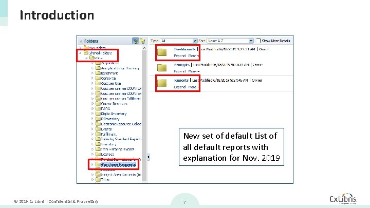 Introduction New set of default List of all default reports with explanation for Nov.