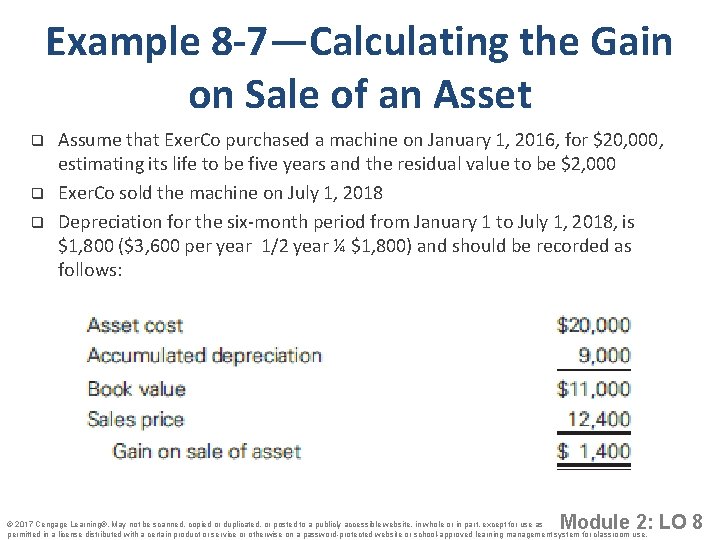 Example 8 -7—Calculating the Gain on Sale of an Asset q q q Assume