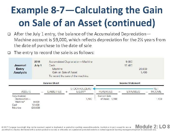 Example 8 -7—Calculating the Gain on Sale of an Asset (continued) q q After