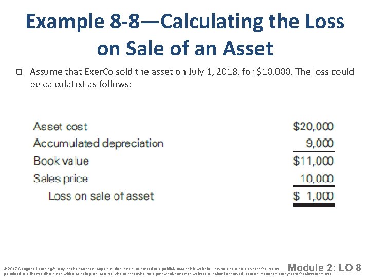 Example 8 -8—Calculating the Loss on Sale of an Asset q Assume that Exer.