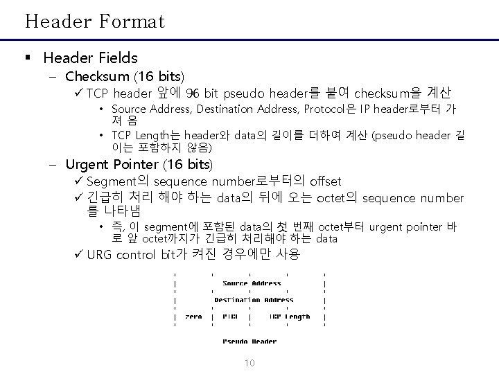 Header Format § Header Fields – Checksum (16 bits) ü TCP header 앞에 96
