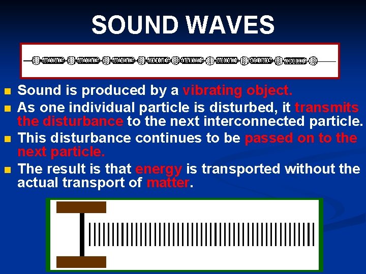 SOUND WAVES n n Sound is produced by a vibrating object. As one individual