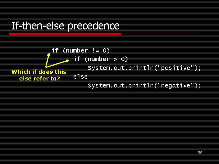 If-then-else precedence if (number != 0) if (number > 0) System. out. println("positive"); Which