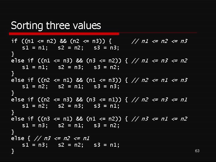 Sorting three values if ((n 1 <= n 2) && (n 2 <= n