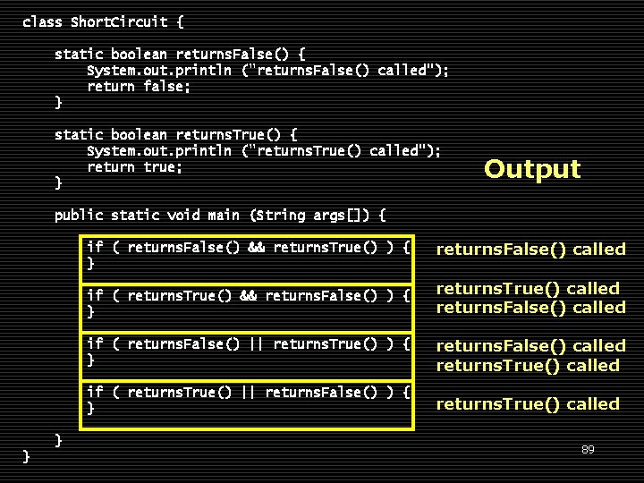 class Short. Circuit { static boolean returns. False() { System. out. println ("returns. False()