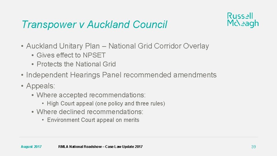 Transpower v Auckland Council • Auckland Unitary Plan – National Grid Corridor Overlay •