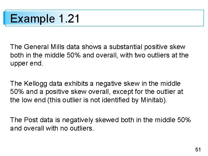 Example 1. 21 The General Mills data shows a substantial positive skew both in